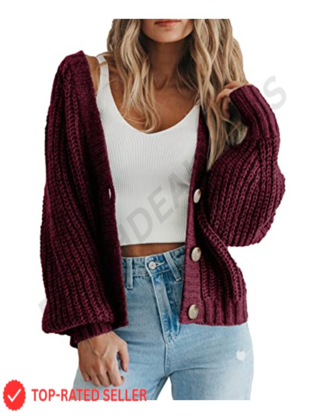 Women's Chunky Knit Open Front Cardigan Long Sleeve V Neck Button Sweater